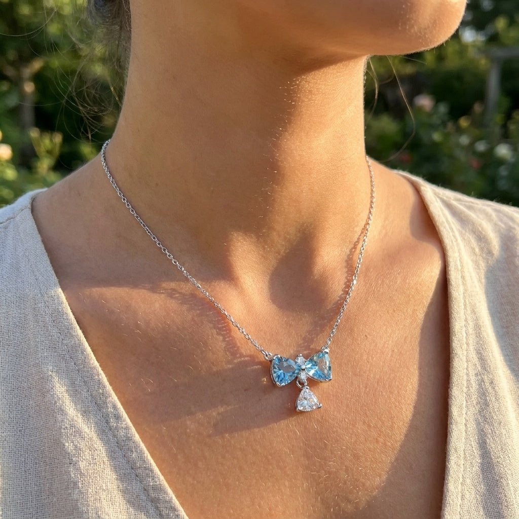 Bridgerton Blue Bow Pandora Inspired Necklace